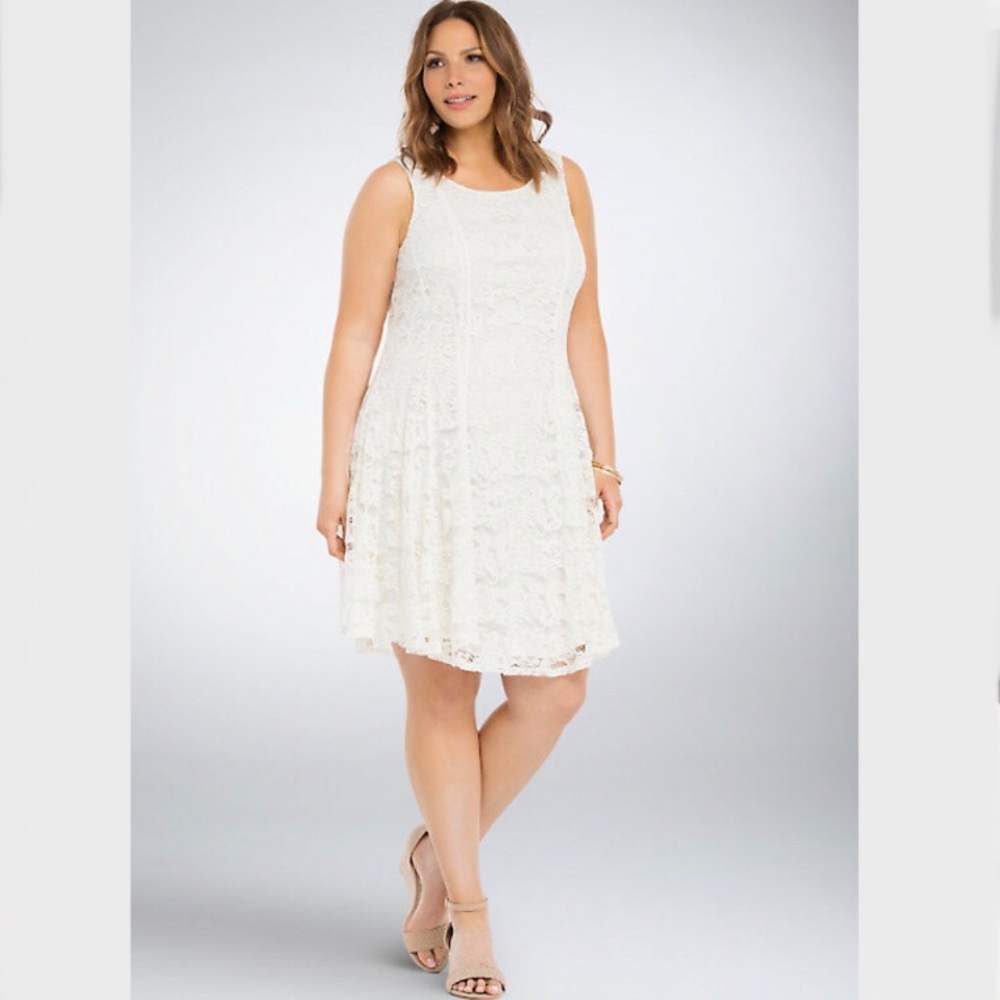Torrid Lace V-Hem Dress Beige Ivory Size 12